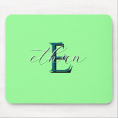 Tapis De Souris Monogramme Initiale et Nom Personnalisés Vert Ment (Devant)