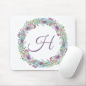 Tapis De Souris Monogramme initiale violet vert rose (Avec souris)