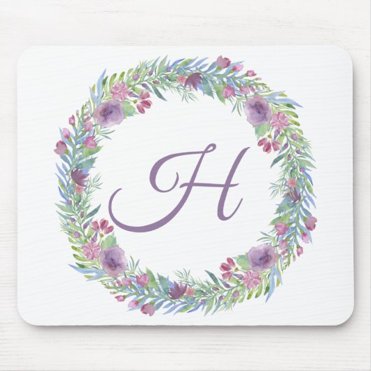 Tapis De Souris Monogramme initiale violet vert rose (Devant)