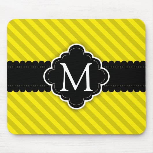 Tapis De Souris Monogramme jaune de coutume de noir de motif de (Devant)