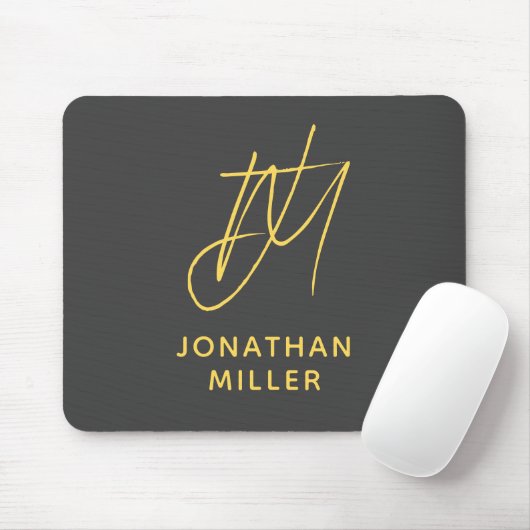 Tapis De Souris Monogramme jaune gris moderne (Avec souris)