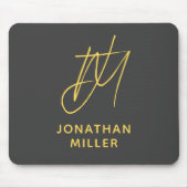 Tapis De Souris Monogramme jaune gris moderne (Devant)