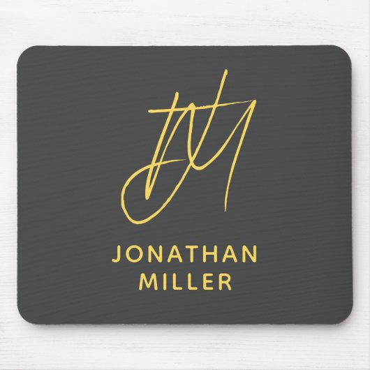 Tapis De Souris Monogramme jaune gris moderne (Devant)