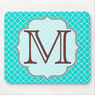 Tapis De Souris Monogramme latéral turquoise de demi-feuille