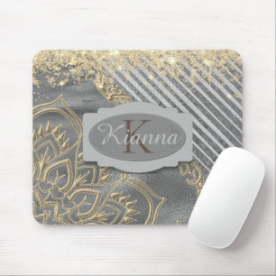 Tapis De Souris Monogramme Lotus Mandala Glitt Or