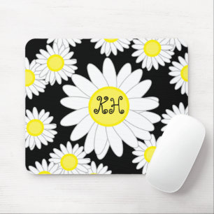 Tapis De Souris Monogramme marguerrier noir blanc et jaune