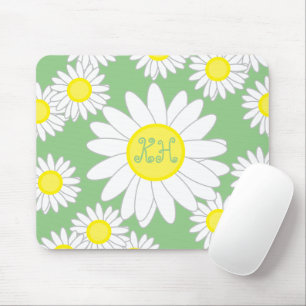 Tapis De Souris Monogramme marguerrier vert blanc et jaune
