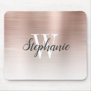 Tapis De Souris Monogramme Métal Brossé Ombré Or Rose Luxe