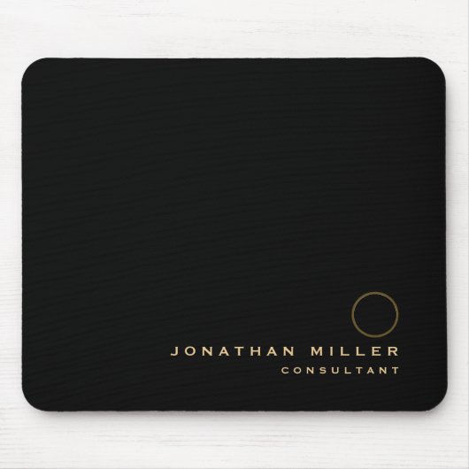 Tapis De Souris Monogramme métallique brossé minimal en or noir (Devant)