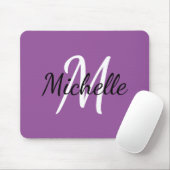 Tapis De Souris Monogramme mignon moderne initial + nom pourpre &  (Avec souris)