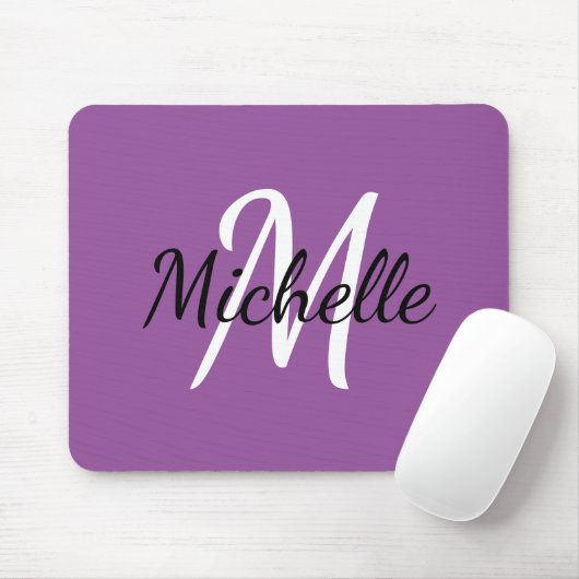 Tapis De Souris Monogramme mignon moderne initial + nom pourpre & (Avec souris)