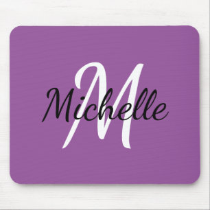 Tapis De Souris Monogramme mignon moderne initial + nom pourpre & 