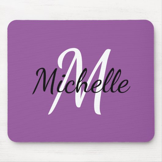 Tapis De Souris Monogramme mignon moderne initial + nom pourpre & (Devant)