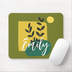 Tapis De Souris Monogramme mignon script abstrait et vert nature