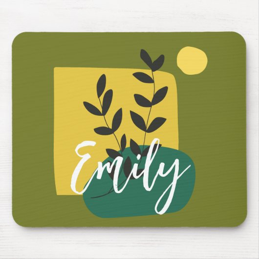 Tapis De Souris Monogramme mignon script abstrait et vert nature (Devant)