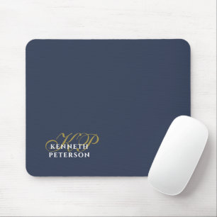 Tapis De Souris Monogramme Minimaliste Bleu Nuit Poussiéreux Or Bl