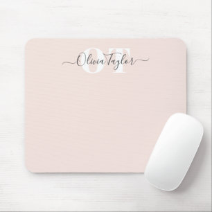 Tapis De Souris Monogramme minimaliste Moderne Script Blush Profes