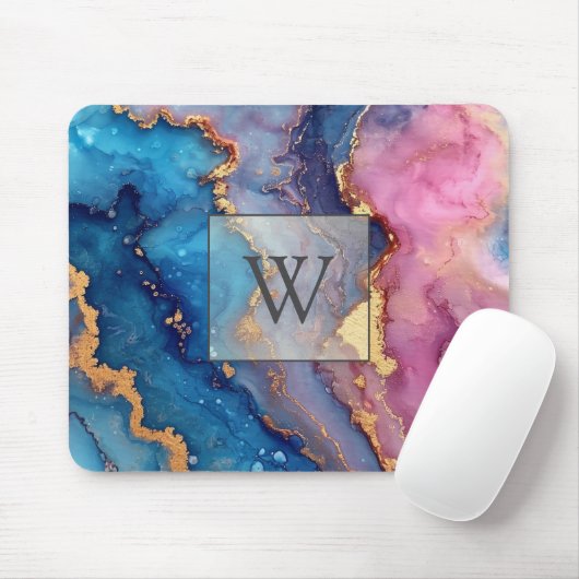 Tapis De Souris Monogramme moderne Abstrait or initial (Avec souris)
