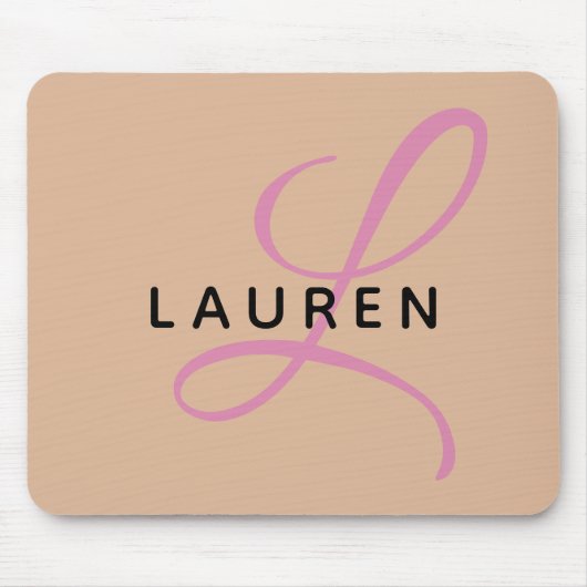 Tapis De Souris Monogramme moderne Beige Rose Script tendance (Devant)
