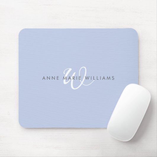 Tapis De Souris Monogramme Moderne Bleu Blanc Script (Avec souris)