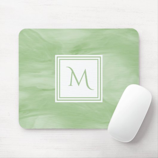 Tapis De Souris Monogramme moderne de marbre subtil vert clair (Avec souris)