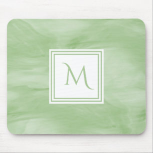 Tapis De Souris Monogramme moderne de marbre subtil vert clair