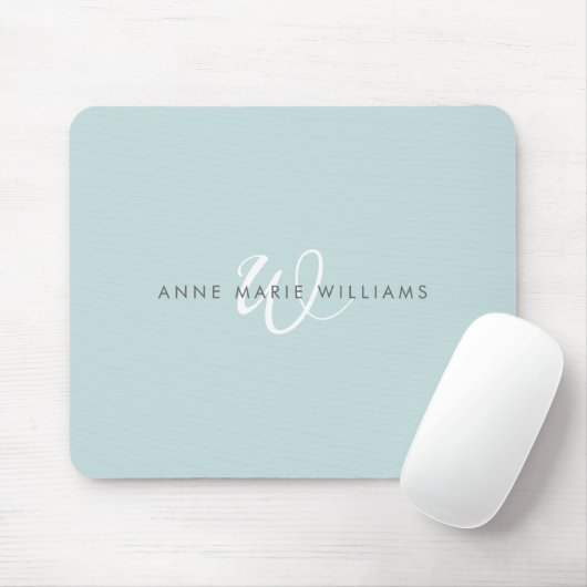 Tapis De Souris Monogramme Moderne de Style Script Blanc Vert Sarc (Avec souris)