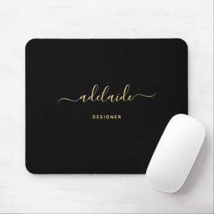 Tapis De Souris Monogramme moderne Elegant Noir Or Script Girly