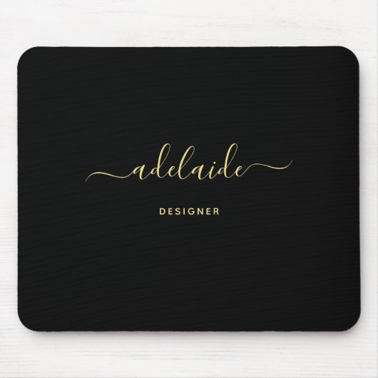 Tapis De Souris Monogramme moderne Elegant Noir Or Script Girly (Devant)