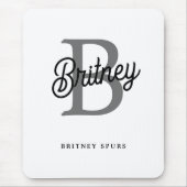 Tapis De Souris Monogramme moderne élégant Nom noir Gris noir Scri (Devant)