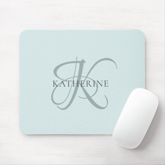 Tapis De Souris Monogramme moderne élégant Script Aqua Blue (Avec souris)