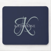 Tapis De Souris Monogramme moderne élégant Script Marine Bleu (Devant)