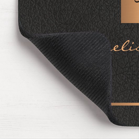 Tapis De Souris Monogramme moderne élégant script nom or noir (Coin)