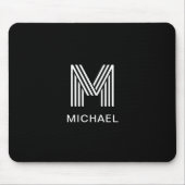 Tapis De Souris Monogramme moderne élégant Simple Clair Noir (Devant)