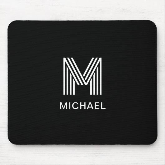 Tapis De Souris Monogramme moderne élégant Simple Clair Noir (Devant)