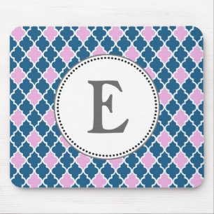 Tapis De Souris monogramme moderne et tendance à motif quatrefeuil