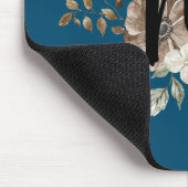 Tapis De Souris Monogramme Moderne floral Initial bleu marine (Coin)
