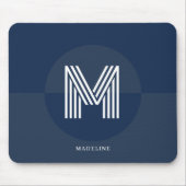 Tapis De Souris Monogramme moderne géométrique bleu marine chic (Devant)