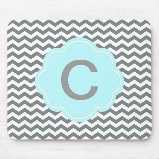 Tapis De Souris monogramme moderne gris blanc chevron (Devant)