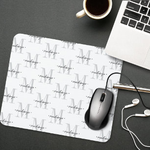 Tapis De Souris Monogramme Moderne Minimaliste Noir Blanc