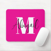 Tapis De Souris Monogramme Moderne Noir et Blanc Rose Chaud (Avec souris)