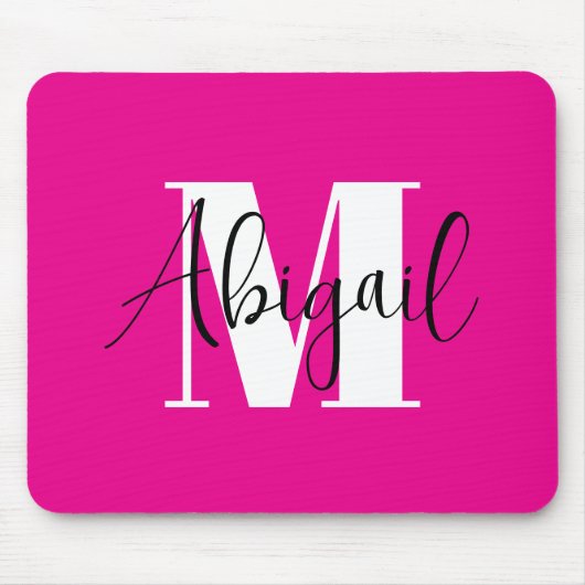 Tapis De Souris Monogramme Moderne Noir et Blanc Rose Chaud (Devant)