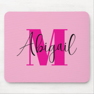 Tapis De Souris Monogramme moderne noir et rose vif