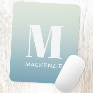 Tapis De Souris Monogramme moderne Nom initial Turquoise Aqua Grad