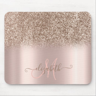 Tapis De Souris Monogramme moderne or rose avec ombre à paillettes