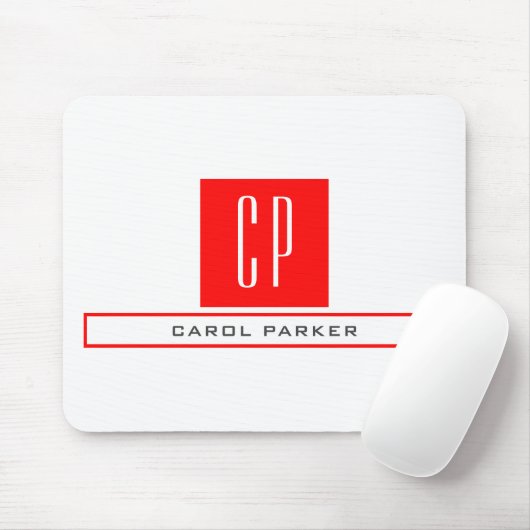 Tapis De Souris Monogramme moderne Professional Plain Nom simple (Avec souris)