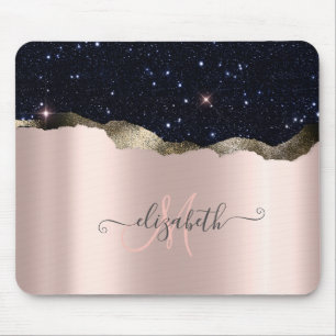 Tapis De Souris Monogramme Moderne Rose Gold Pailleté Noir