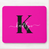 Tapis De Souris Monogramme moderne rose noir écriture script (Devant)
