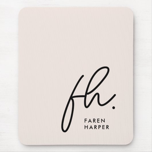Tapis De Souris Monogramme moderne Script Blush Pink Initiales (Devant)