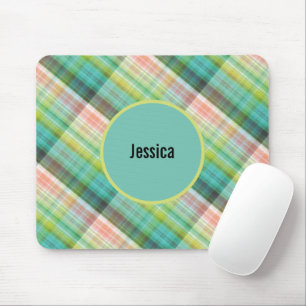 Tapis De Souris Monogramme moderne Tartan vert Tan Plaid